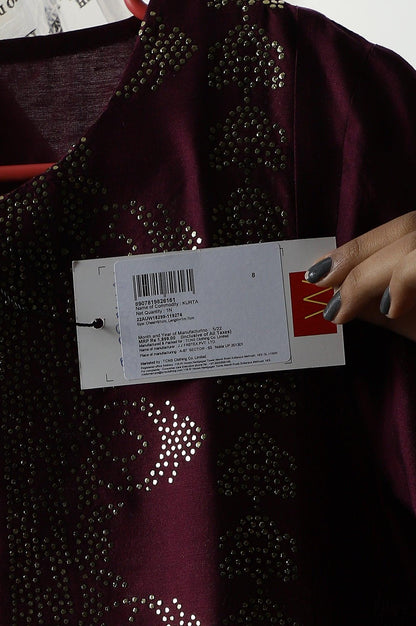 Dark Pink Mukaish Placement Print kurta - wforwoman