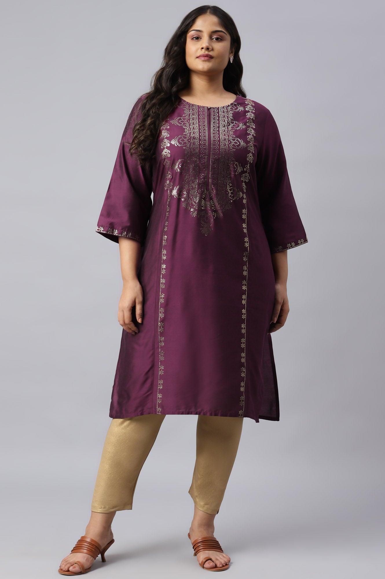 Plus Size Pink Mukaish Placement Print kurta - wforwoman