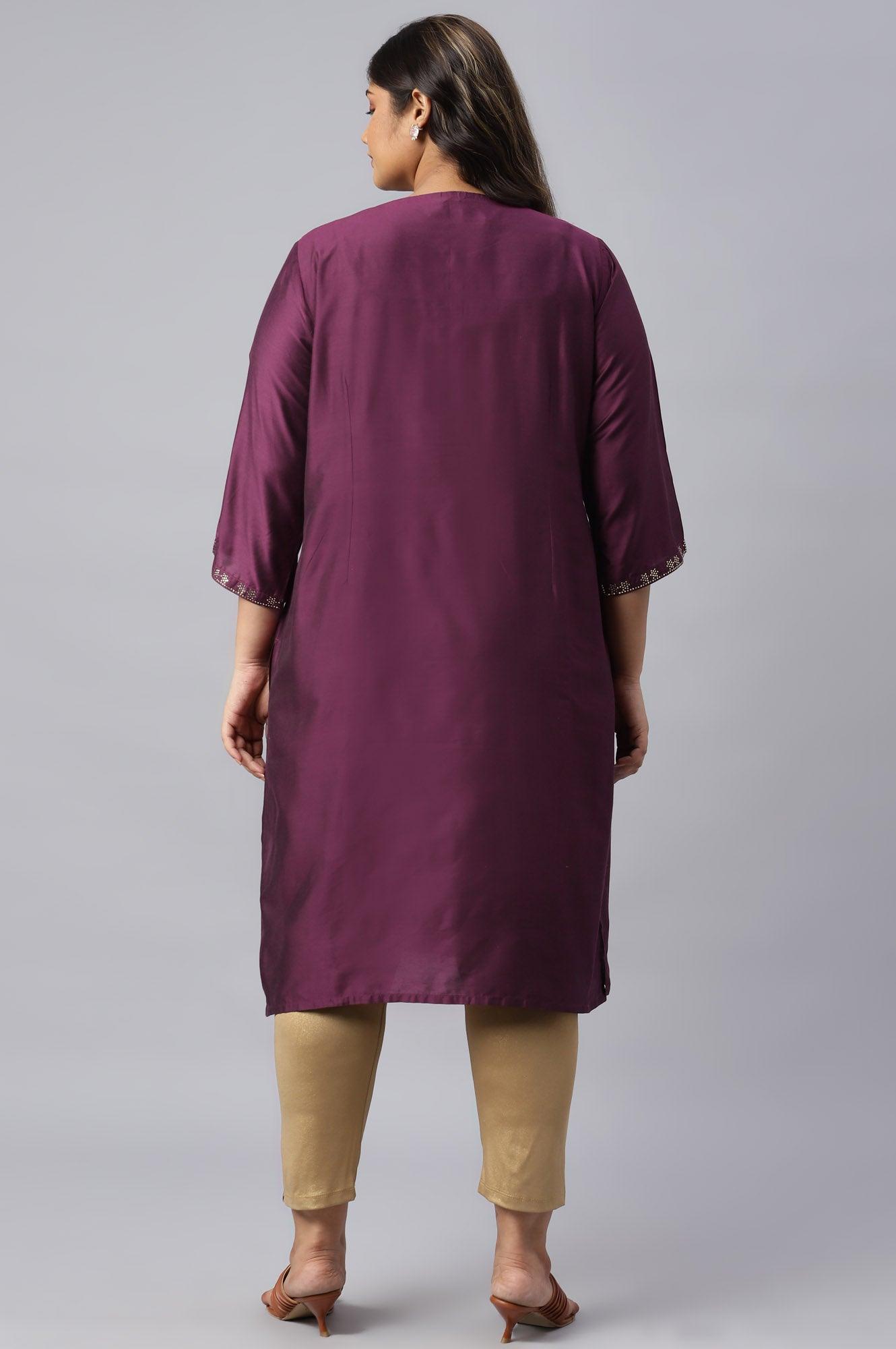 Plus Size Pink Mukaish Placement Print kurta - wforwoman