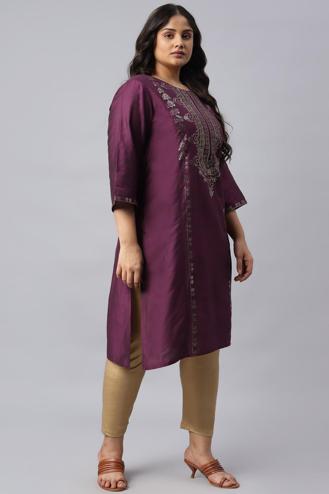 Plus Size Pink Mukaish Placement Print kurta - wforwoman
