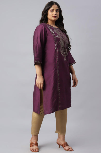Plus Size Pink Mukaish Placement Print kurta - wforwoman