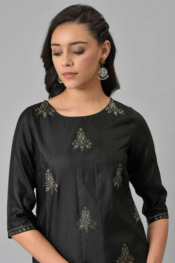 Black Mukaish Printed A-Line kurta
