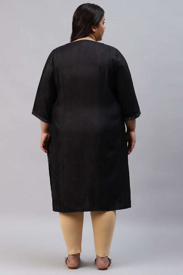 Black Mukaish Printed A-Line Plus Size kurta
