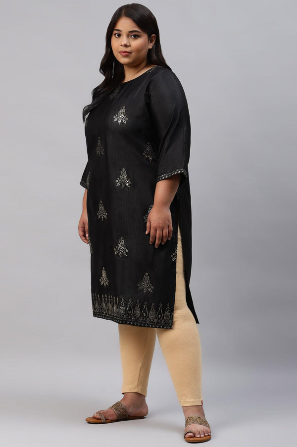 Black Mukaish Printed A-Line Plus Size kurta