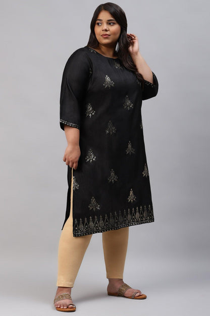 Black Mukaish Printed A-Line Plus Size kurta - wforwoman