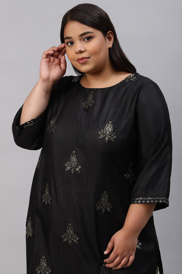 Black Mukaish Printed A-Line Plus Size kurta