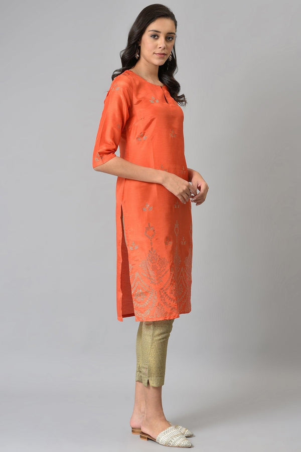Orange Mukaish Printed kurta