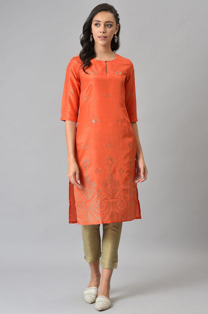 Orange Mukaish Printed kurta - wforwoman