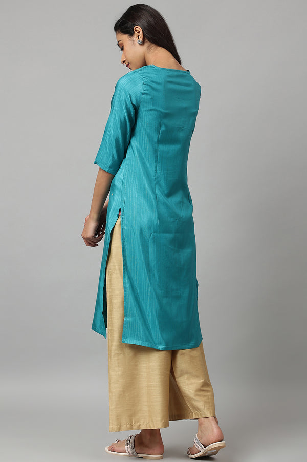Teal Straight kurta With Sequin Highlight