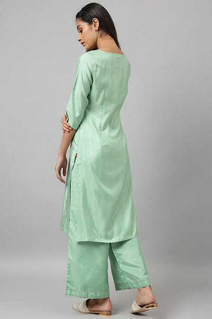 Pistachio Green Mukaish Printed kurta - wforwoman