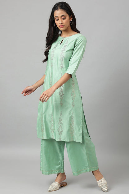 Pistachio Green Mukaish Printed kurta - wforwoman