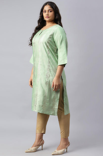 Pistachio Green Mukaish Printed Plus Size kurta - wforwoman
