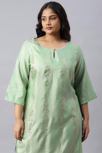 Pistachio Green Mukaish Printed Plus Size kurta - wforwoman