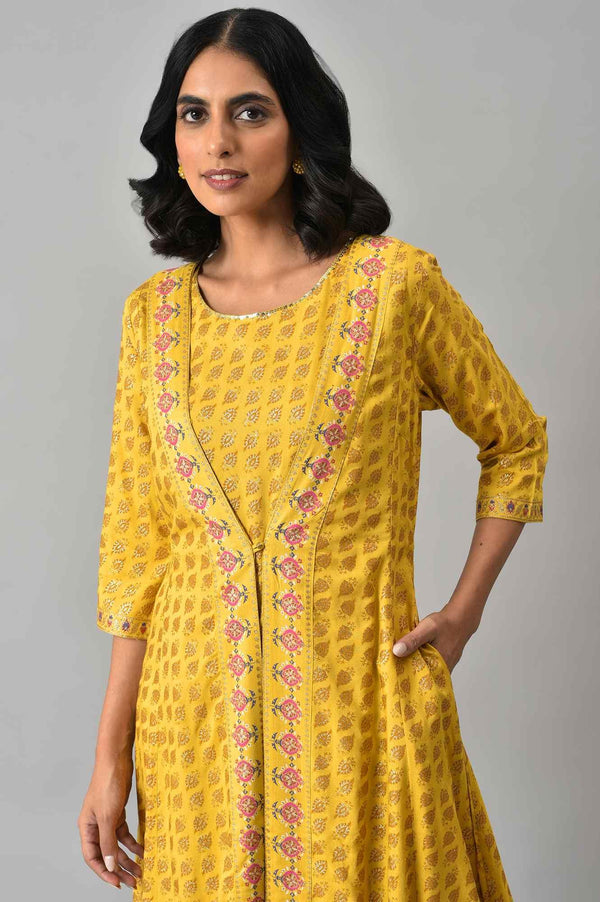 Yellow Glitter Printed Mock Layered Embellished Jumpsuit