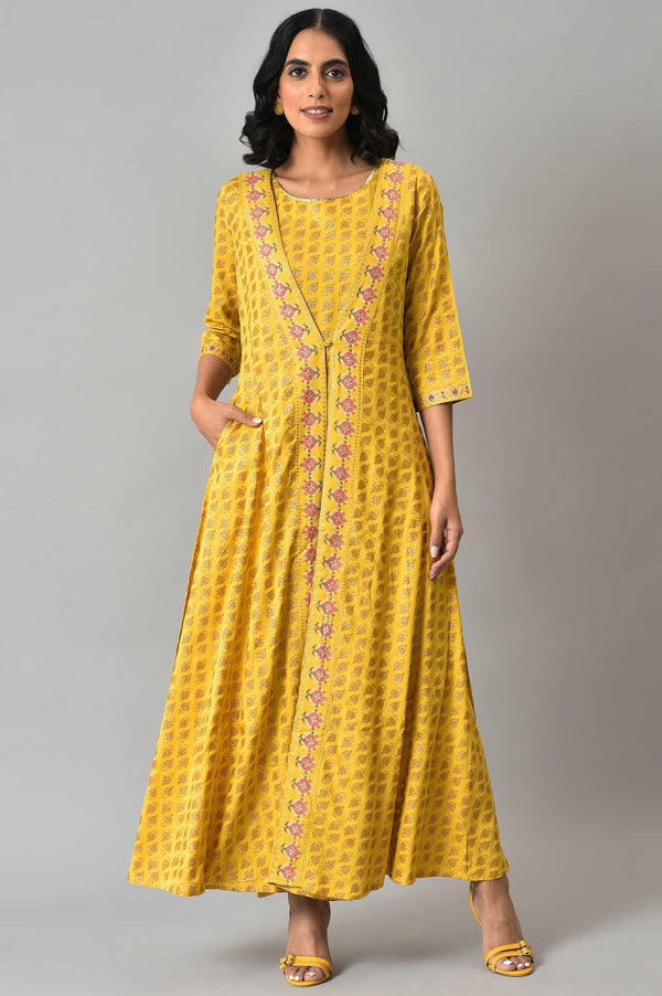 Yellow Glitter Printed Mock Layered Embellished Jumpsuit