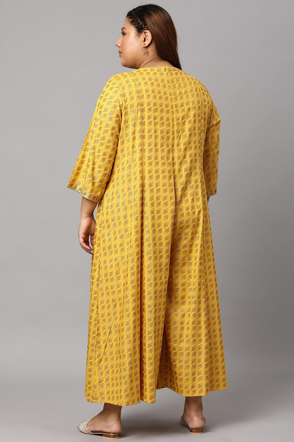 Yellow Glitter Printed Mock Layered Embellished Plus Size Kimono Jumpsuit