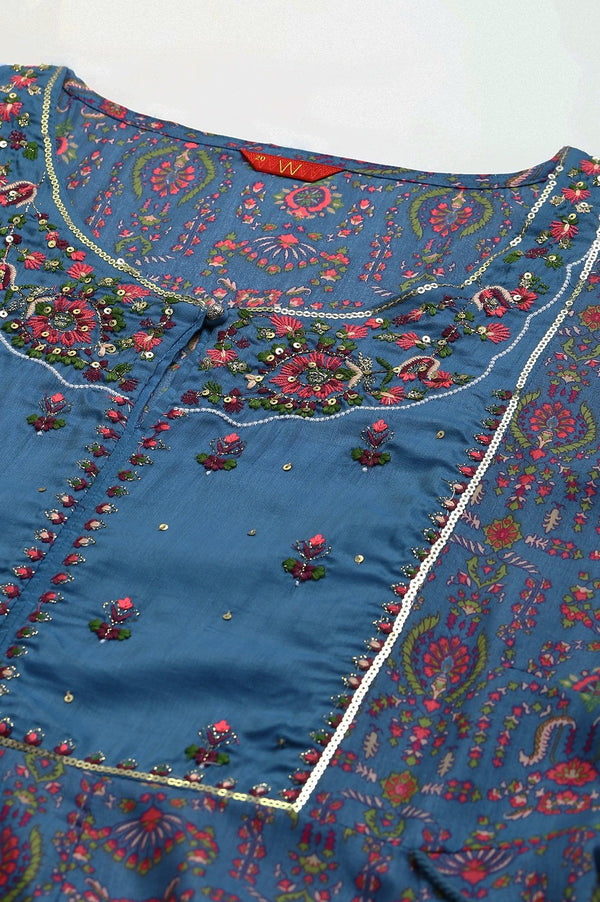 Deep Blue Printed And Embroidered Plus Size kurta