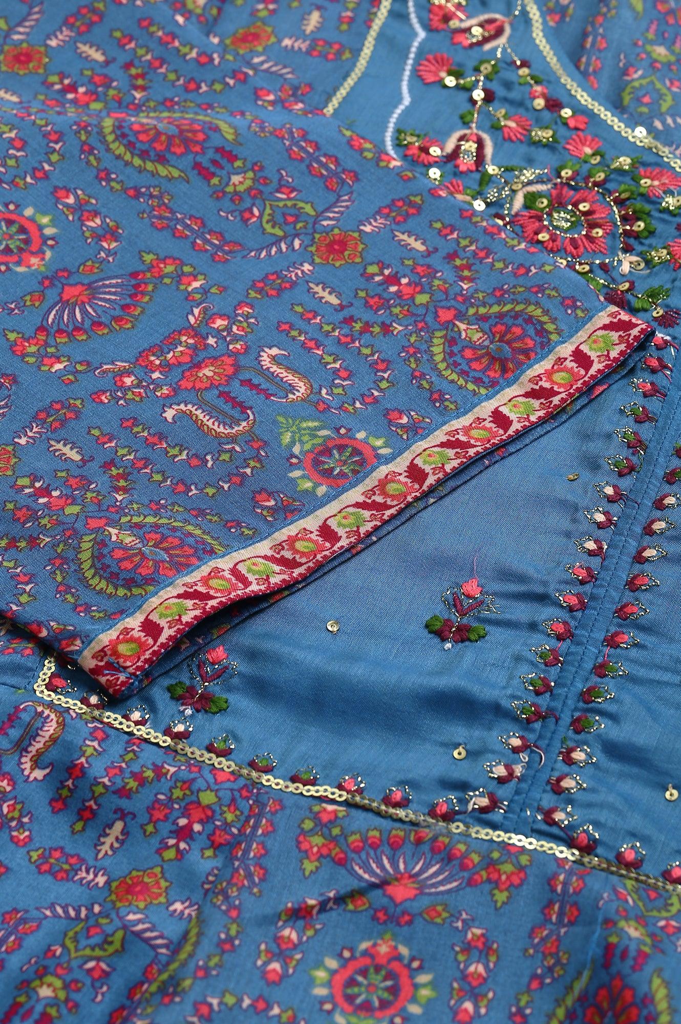 Deep Blue Printed And Embroidered Plus Size kurta - wforwoman