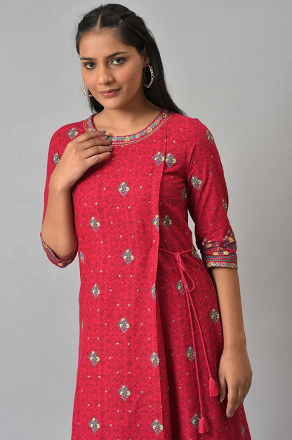 Fuchsia Pink Floral Printed kurta With Sequins - wforwoman