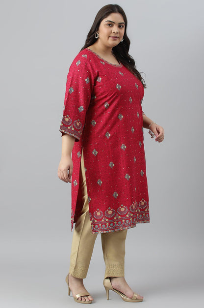 Fuchsia Pink Floral Printed Plus Size kurta With Sequins - wforwoman