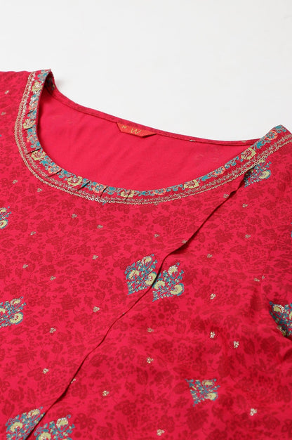Fuchsia Pink Floral Printed Plus Size kurta With Sequins - wforwoman