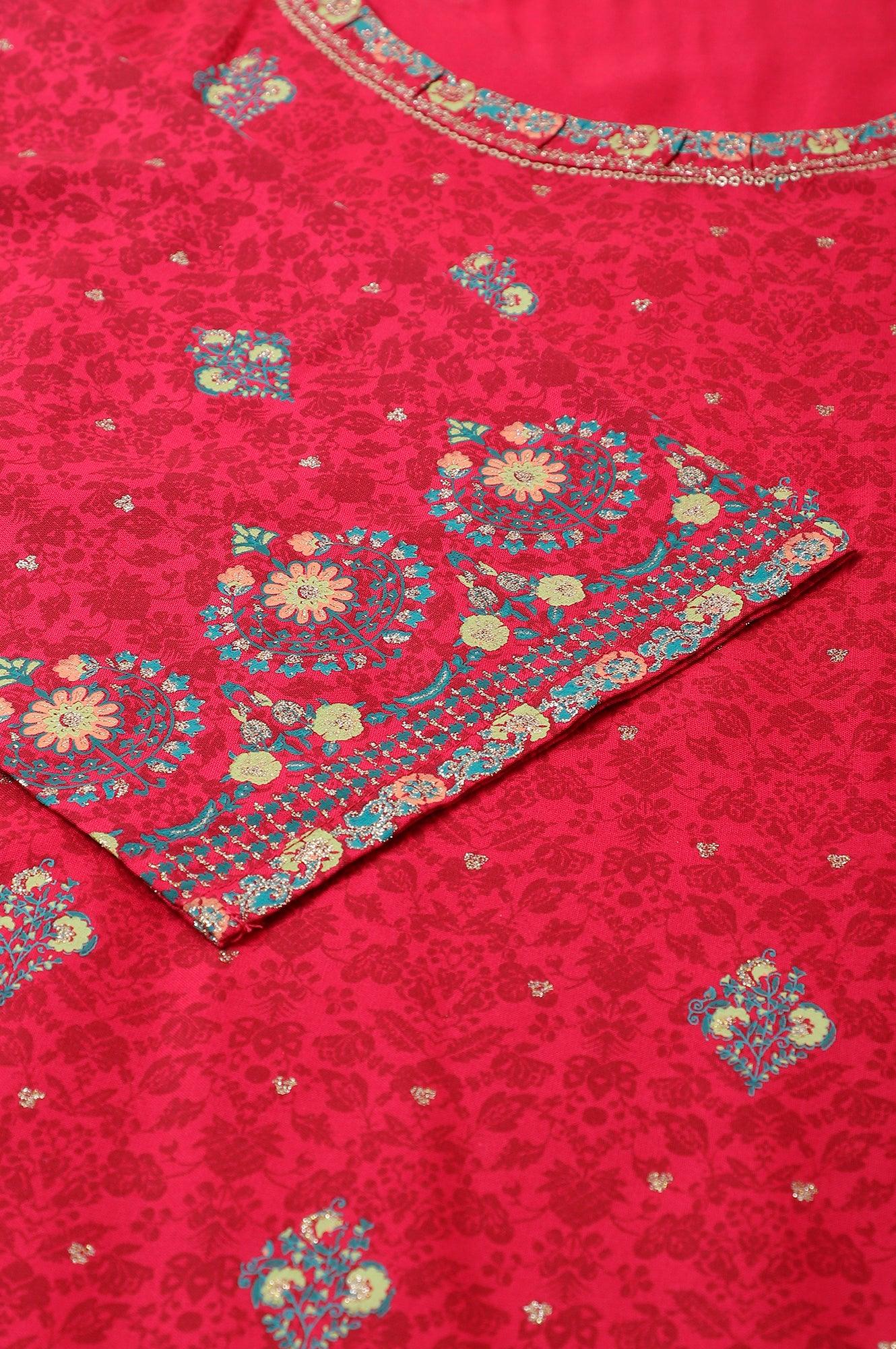 Fuchsia Pink Floral Printed Plus Size kurta With Sequins - wforwoman