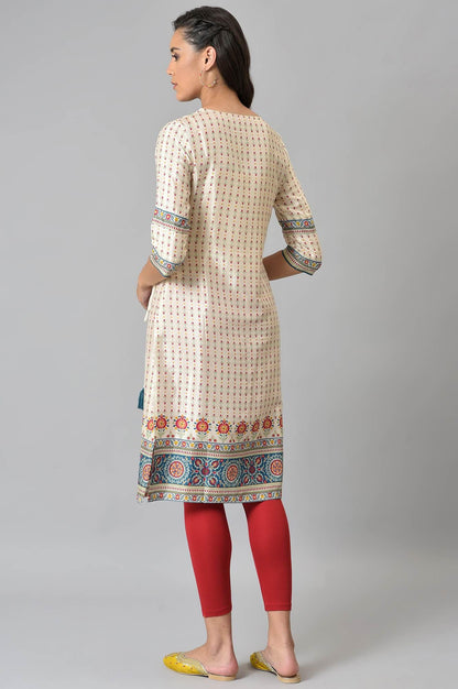 Ecru Floral Printed Sequined kurta - wforwoman