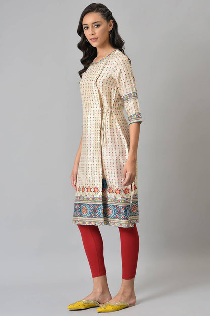 Ecru Floral Printed Sequined kurta - wforwoman