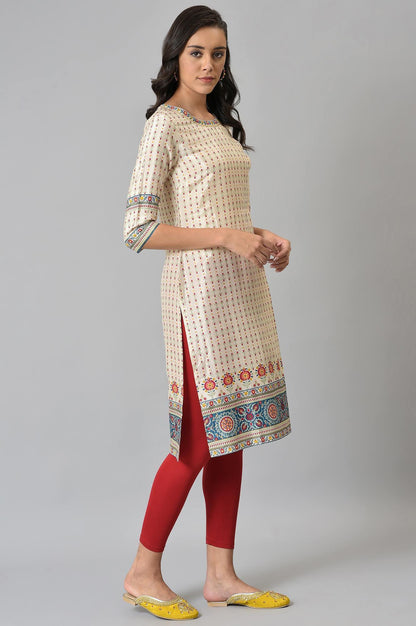 Ecru Floral Printed Sequined kurta - wforwoman