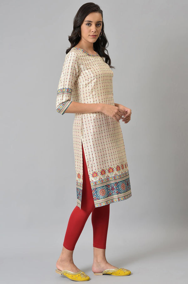 Ecru Floral Printed Sequined kurta