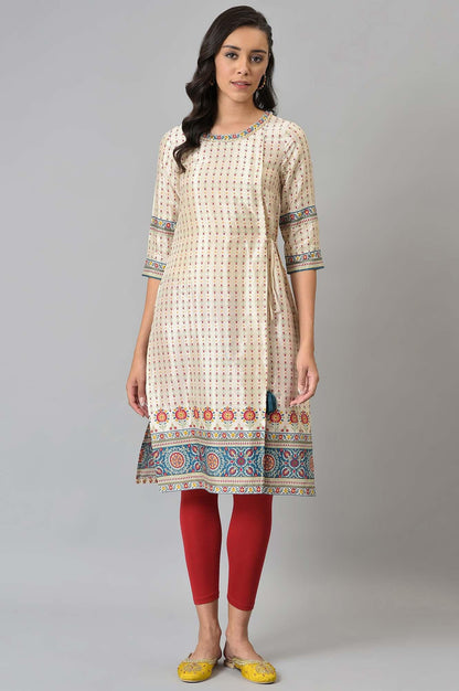 Ecru Floral Printed Sequined kurta - wforwoman