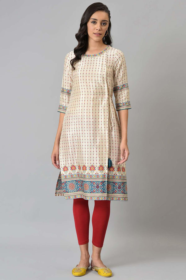 Ecru Floral Printed Sequined kurta