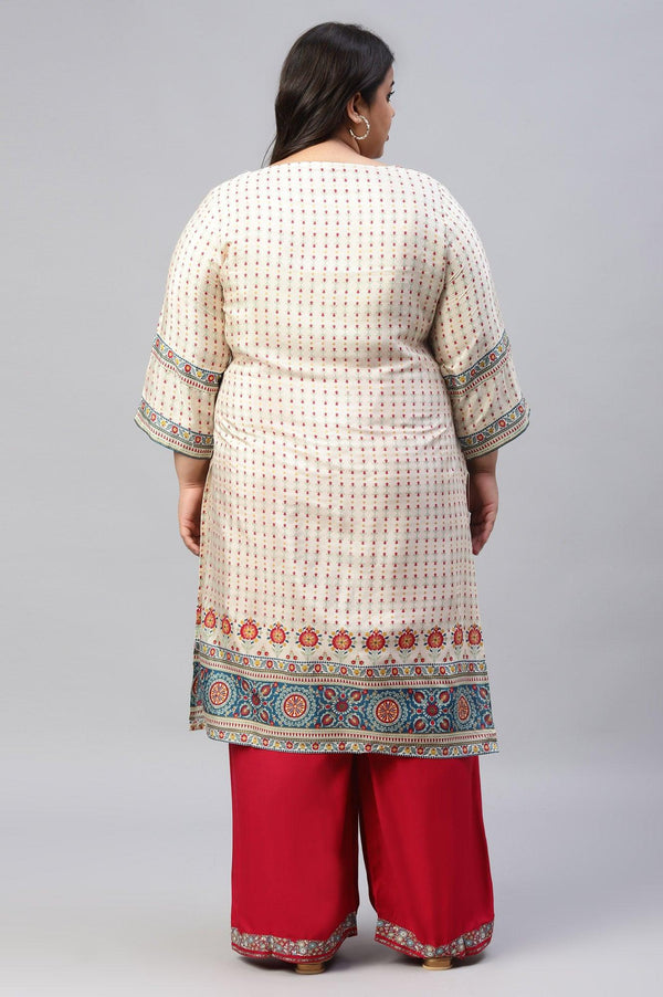 Ecru Floral Printed Sequined Plus Size kurta