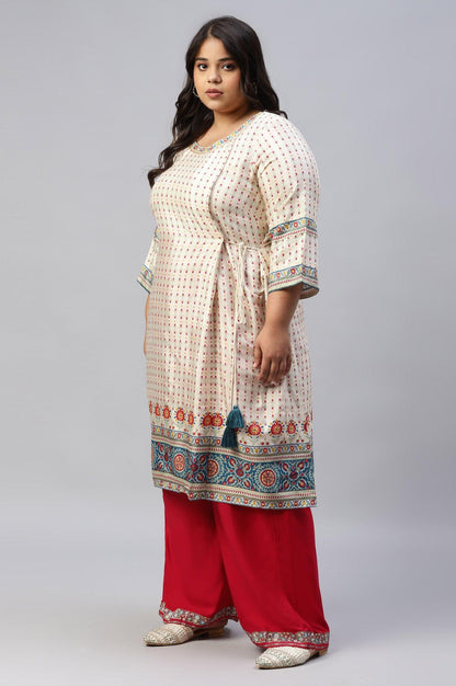 Ecru Floral Printed Sequined Plus Size kurta - wforwoman