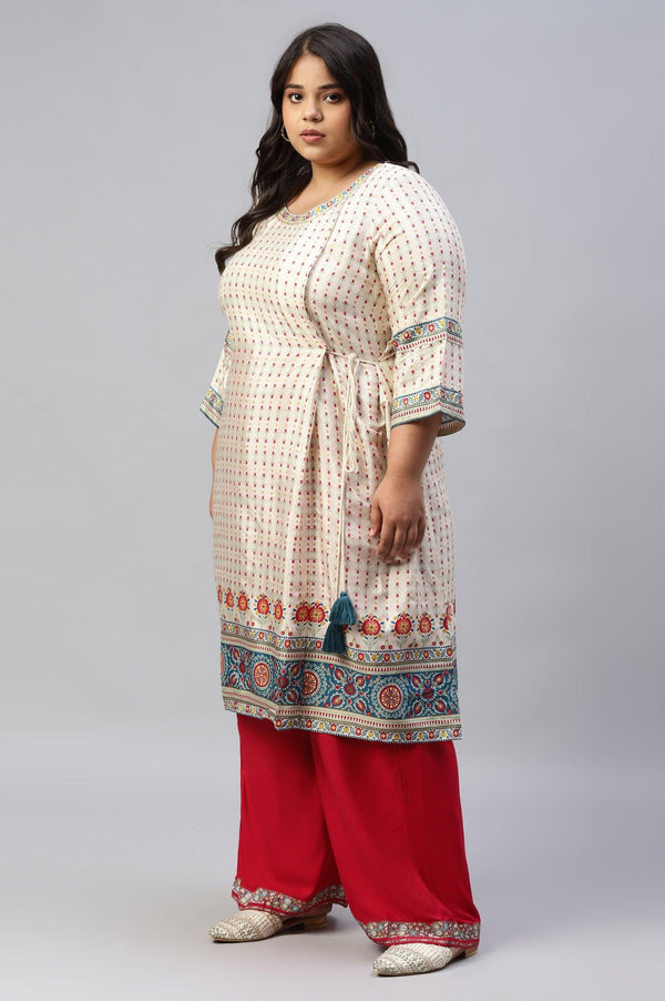 Ecru Floral Printed Sequined Plus Size kurta