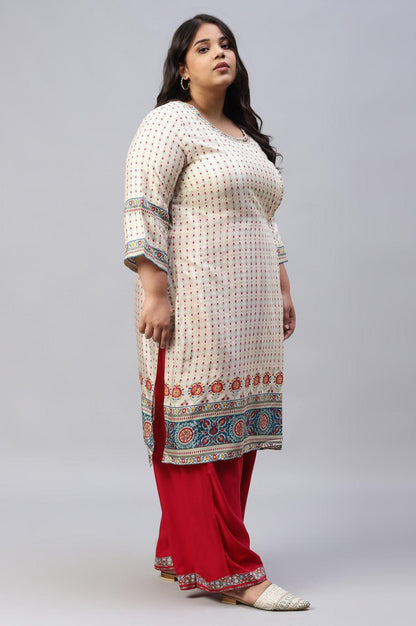 Ecru Floral Printed Sequined Plus Size kurta - wforwoman