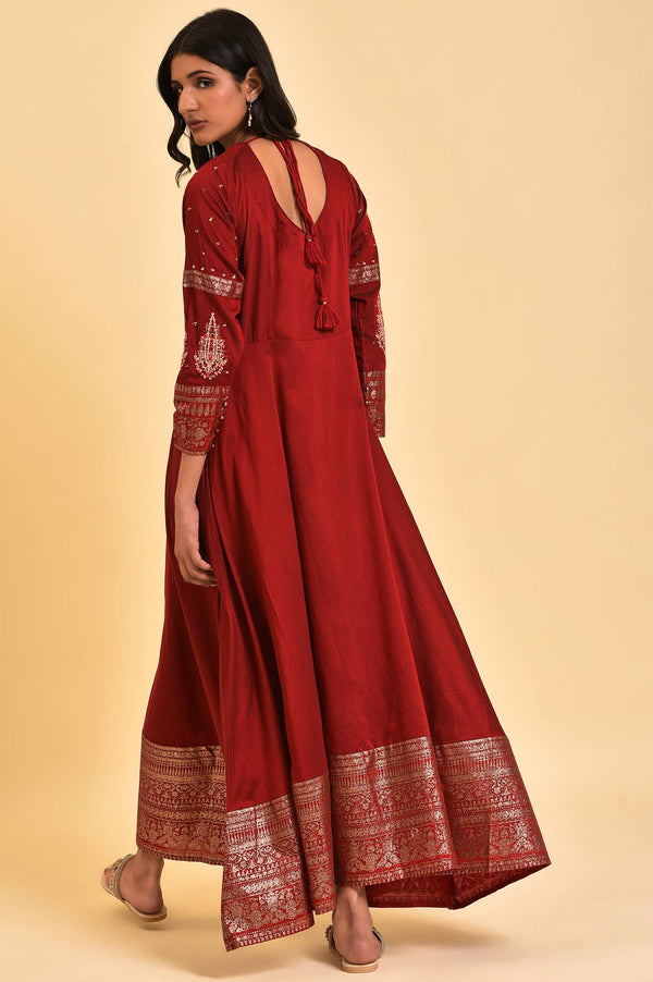 Maroon Embroidered Ethnic Straight Kurta
