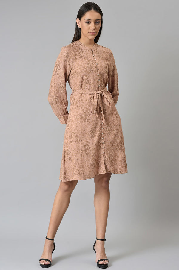 Blush Pink Cotton Textured Dress With Belt