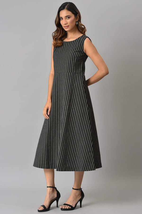 Black Striped Long Sleeveless Dress