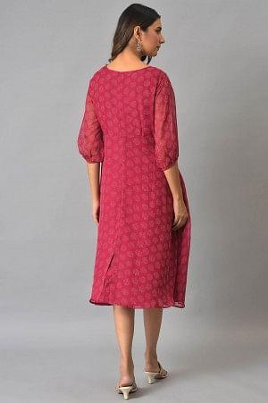 Pink Printed Georgette Western Dress - wforwoman