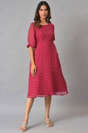 Pink Printed Georgette Western Dress - wforwoman