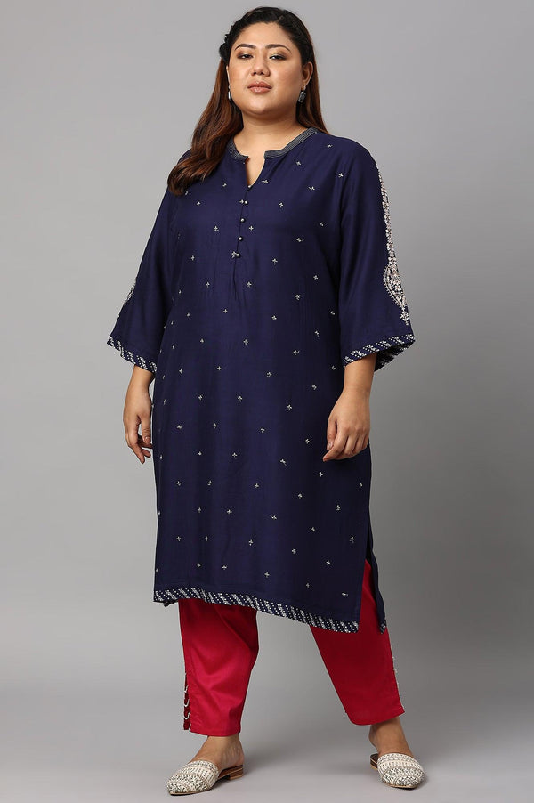 Blue Metallic Embroidered Button Down Plus Size kurta