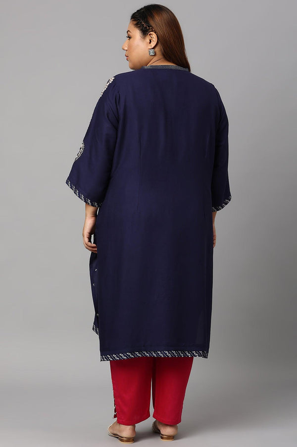 Blue Metallic Embroidered Button Down Plus Size kurta