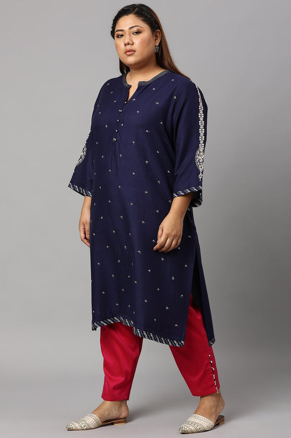 Blue Metallic Embroidered Button Down Plus Size kurta