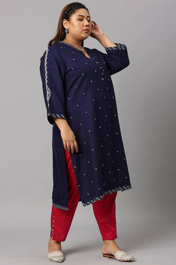 Blue Metallic Embroidered Button Down Plus Size kurta