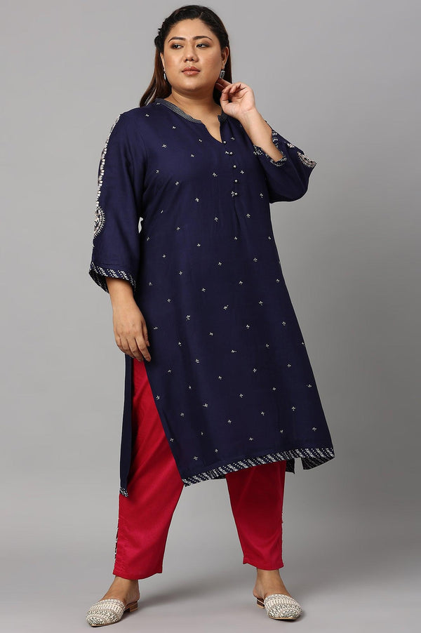 Blue Metallic Embroidered Button Down Plus Size kurta