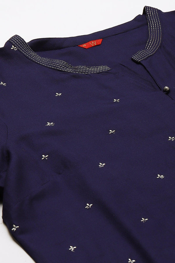 Blue Metallic Embroidered Button Down Plus Size kurta