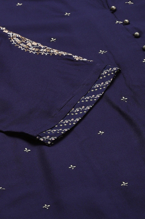 Blue Metallic Embroidered Button Down Plus Size kurta