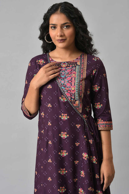 Dark Purple Printed Angrakha Jumpsuit - wforwoman
