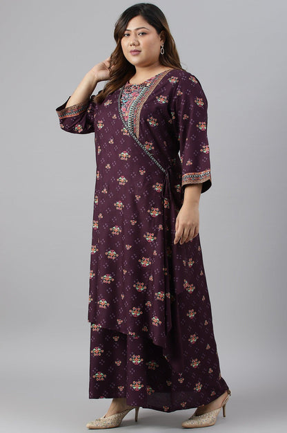 Plus Size Dark Purple Printed Angrakha Jumpsuit - wforwoman